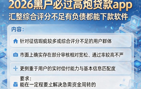2026黑户必过高炮贷款app,汇整五个综合评分不足有负债都能下款软件