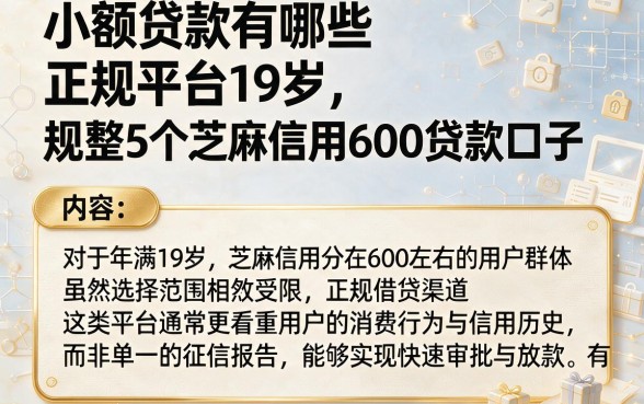 小额贷款有哪些正规平台19岁,规整5个芝麻信用600贷款口子