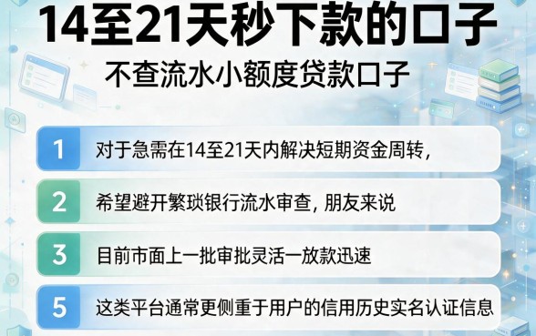 14至21天秒下款的口子,条列5个不查流水的小额度贷款口子
