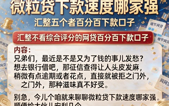 微粒贷下款速度哪家强,汇整五个不看综合评分的网贷百分百下款口子