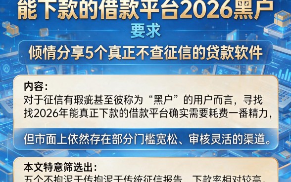能下款的借款平台2026黑户，倾情分享5个真正不查征信的贷款软件