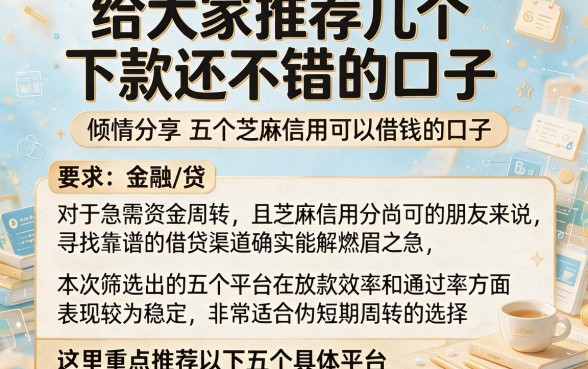 给大家推荐几个下款还不错的口子,倾情分享五个芝麻信用可以借钱的口子