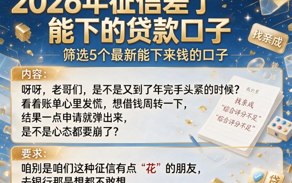 2026年征信差了能下的贷款口子,筛选5个最新能下来钱的口子