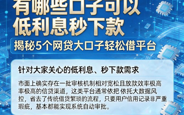 有哪些口子可以低利息秒下款，揭秘5个网贷大口子轻松借平台