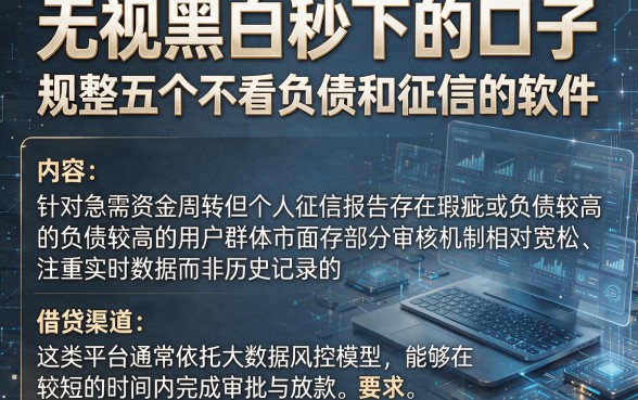 无视黑白秒下的口子,规整五个不看负债和征信的软件