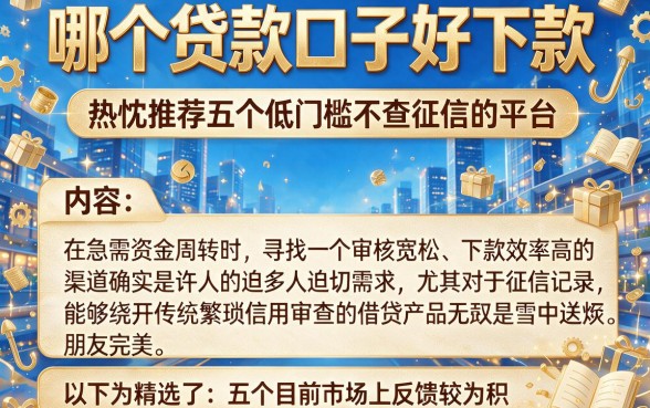 哪个贷款口子好下款，热忱推荐五个低门槛不查征信的平台