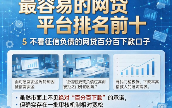 最容易的网贷平台排名前十，规整5个不看征信负债的网贷百分百下款口子