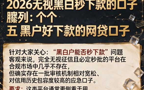 2026无视黑白秒下款的口子,胪列五个黑户好下款的网贷口子