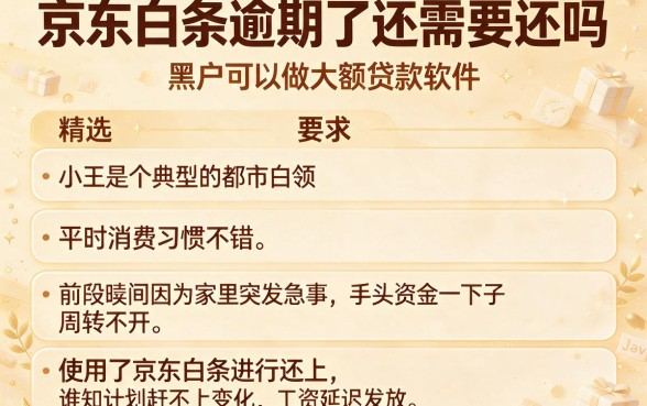京东白条逾期了还需要还吗,精选五个黑户可以做大额贷款软件