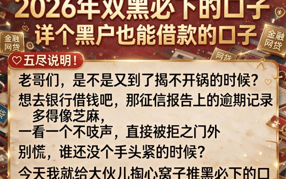 2026年双黑必下的口子,详尽说明五个黑户也能借款的口子