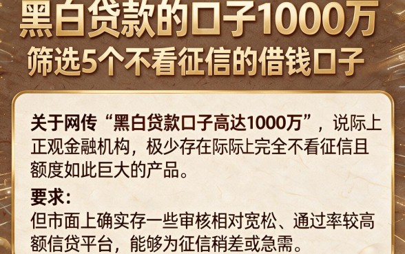 黑白贷款的口子1000万，筛选5个不看征信的借钱口子
