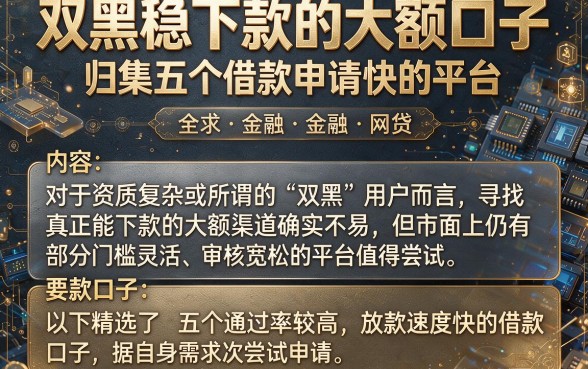 双黑稳下款的大额口子,归集五个借款申请快的平台