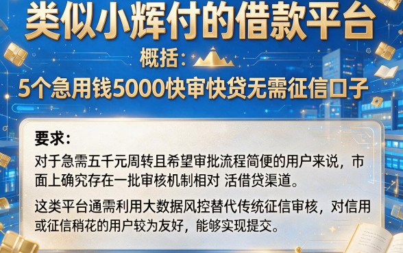 类似小辉付的借款平台，概括5个急用钱5000快审快贷无需征信口子
