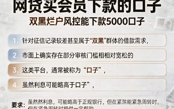 网贷买会员下款的口子,条列五个双黑烂户风控能下款5000口子