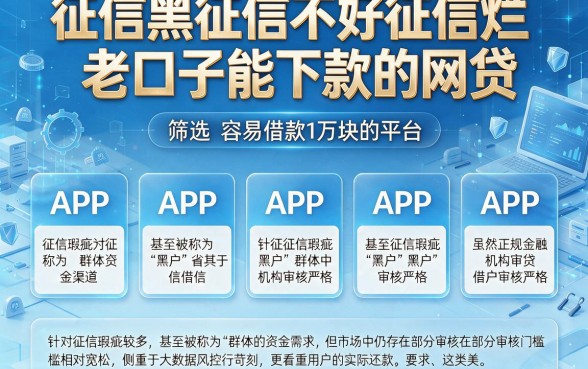 征信黑征信不好征信烂老口子能下款的网贷,筛选五个APP容易借款1万块的平台