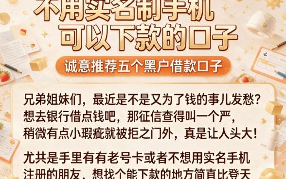 不用实名制手机可以下款的口子，诚意推荐五个黑户借款口子