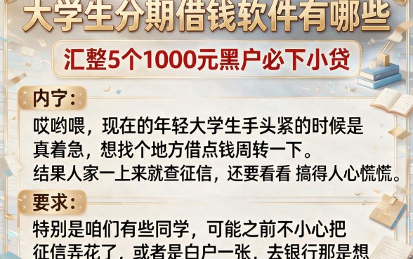 大学生分期借钱软件有哪些,汇整5个1000元黑户必下小贷