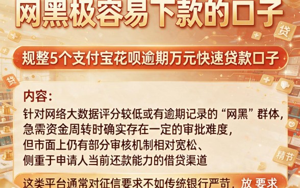 网黑极容易下款的口子,规整5个支付宝花呗逾期万元快速贷款口子
