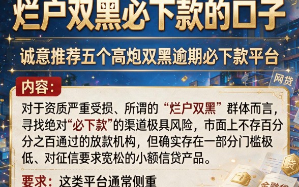 烂户双黑必下款的口子,诚意推荐五个高炮双黑逾期必下款平台