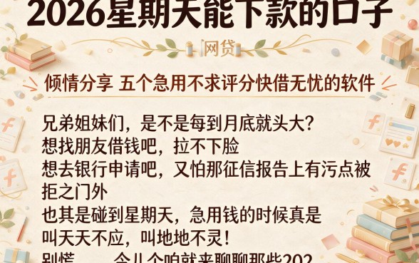 2026星期天能下款的口子,倾情分享五个急用不求评分快借无忧的软件