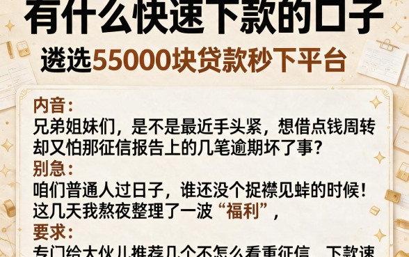 有什么快速下款的口子,遴选5个5000块贷款秒下平台