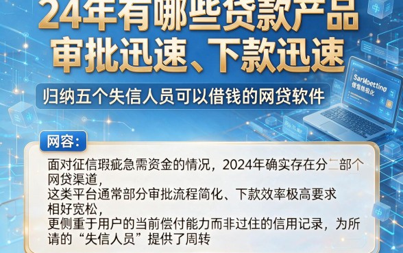 24年有哪些贷款产品审批迅速、下款迅速，归纳五个失信人员可以借钱的网贷软件