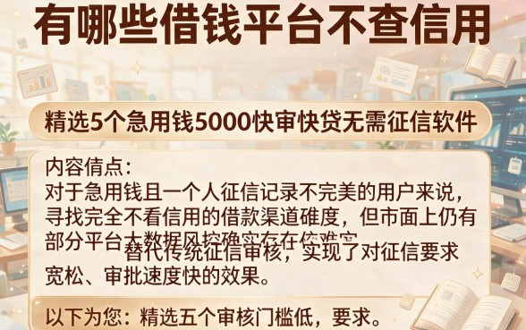 有哪些借钱平台不查信用,精选5个急用钱5000快审快贷无需征信软件