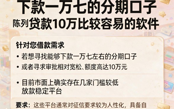 下款一万七的分期口子,陈列五个贷款10万比较容易的软件