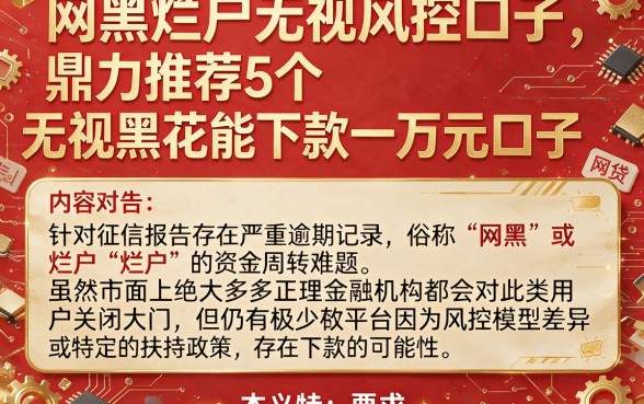 网黑烂户无视风控口子，鼎力推荐5个无视黑花能下款一万元口子