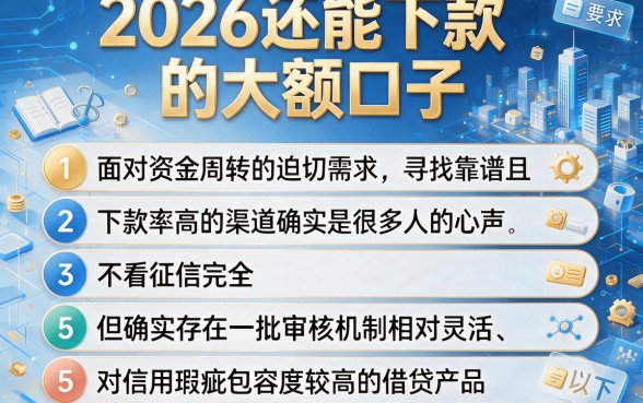 2026还能下款的大额口子,条列5个不看征信小额借钱的平台