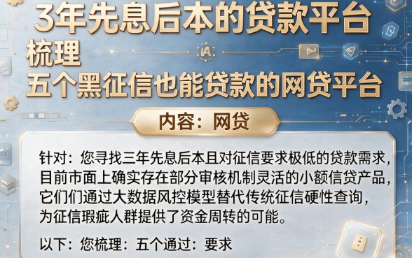 3年先息后本的贷款平台，梳理五个黑征信也能贷款的网贷平台