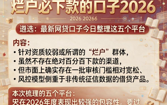 烂户必下款的口子2026,遴选五个最新网贷口子今日整理这五个平台