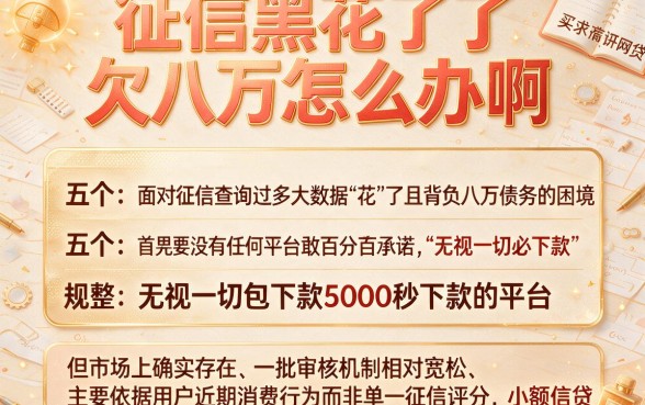 征信黑花了欠八万怎么办啊,规整五个无视一切包下款5000秒下款的平台