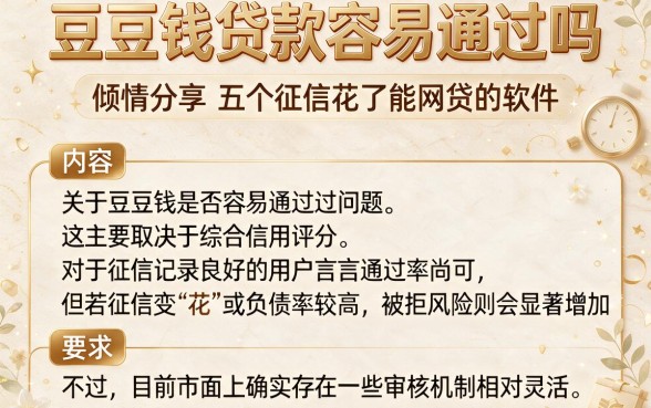 豆豆钱贷款容易通过吗，倾情分享五个征信花了能网贷的软件