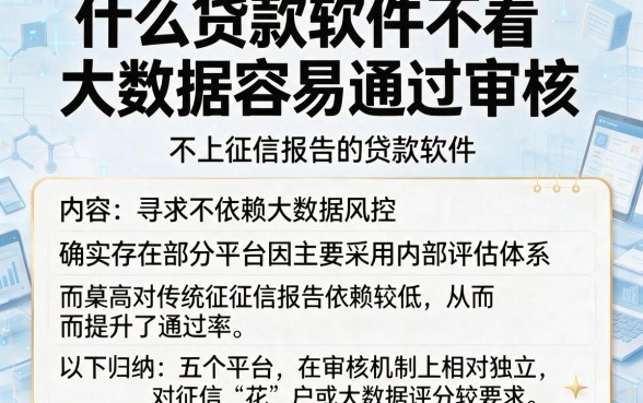 什么贷款软件不看大数据容易通过审核,归纳五个不上征信报告的贷款软件