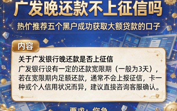 广发晚还款不上征信吗，热忱推荐五个黑户成功获取大额贷款的口子