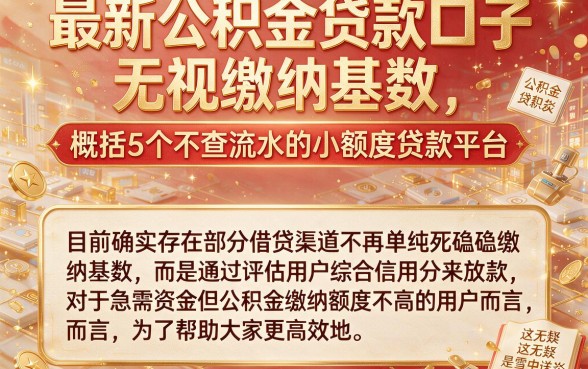 最新公积金贷款口子无视缴纳基数,概括5个不查流水的小额度贷款平台