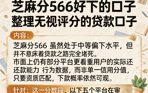 芝麻分566好下的口子,整理五个无视评分的贷款口子