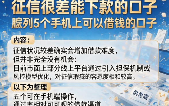 征信很差能下款的口子,胪列5个手机上可以借钱的口子
