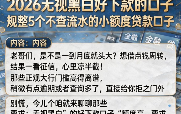 2026无视黑白好下款的口子,规整5个不查流水的小额度贷款口子