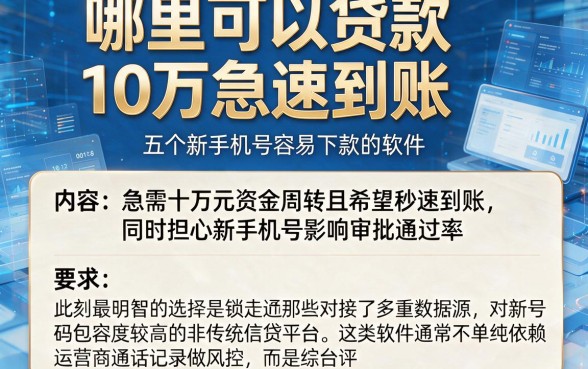 哪里可以贷款10万急速到账，筛选五个新手机号容易下款的软件