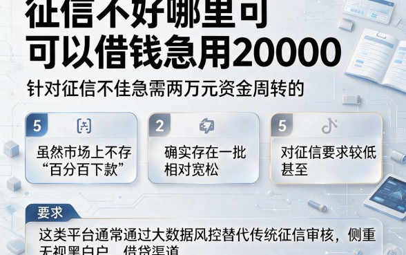 征信不好哪里可以借钱急用20000，条列5个百分百下款无视黑白户网贷平台