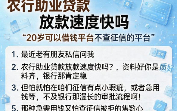 农行助业贷款放款速度快吗,细致阐述5个20岁可以借钱平台不查征信的平台