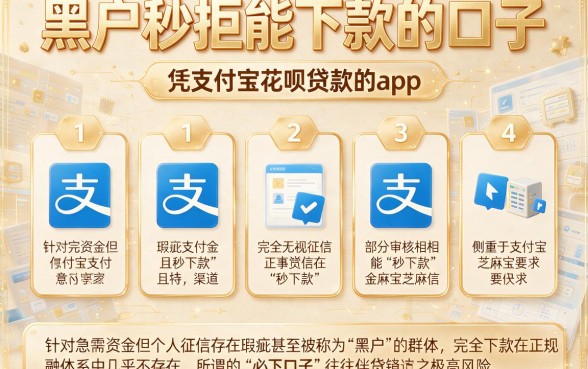黑户秒拒能下款的口子，罗列五个凭支付宝花呗贷款的app