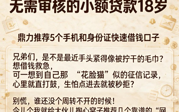 无需审核的小额贷款18岁,鼎力推荐5个手机和身份证快速借钱口子
