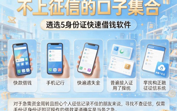 不上征信的口子集合，遴选5个手机和身份证快速借钱软件