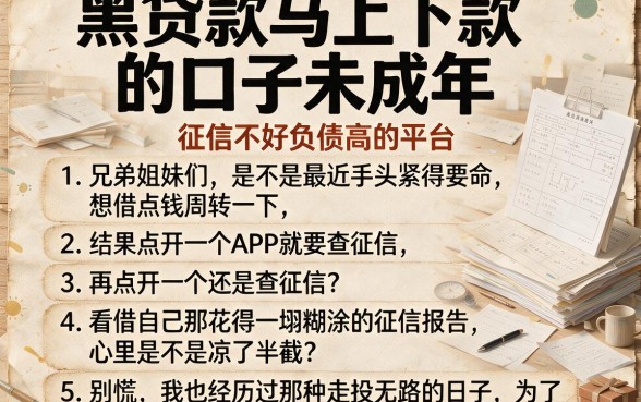 黑贷款马上下款的口子未成年，条列五个征信不好负债高的平台