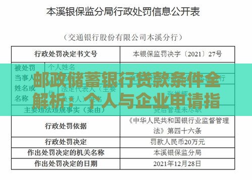邮政储蓄银行贷款条件全解析：个人与企业申请指南