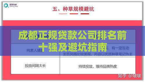 成都正规贷款公司排名前十强及避坑指南