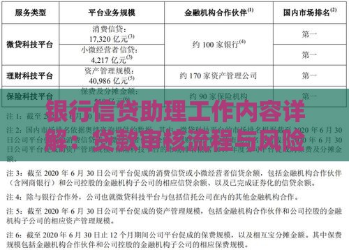银行信贷助理工作内容详解：贷款审核流程与风险管控要点